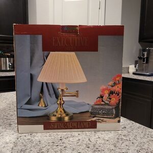 Vintage Cheyenne Solid Brass Swing Arm Table Light Lamp With Oiginal Shade.